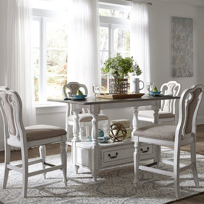 5 Piece Gathering Table Set in Rubberwood Solids w/ White Oak & Birch Veneers