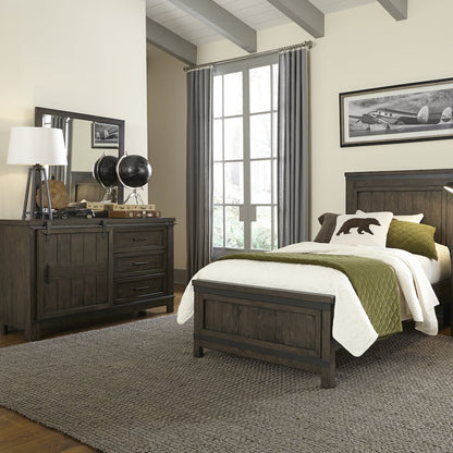 Full Panel Bed, Dresser & Mirror in Rubberwood Solids and Mango Veneers