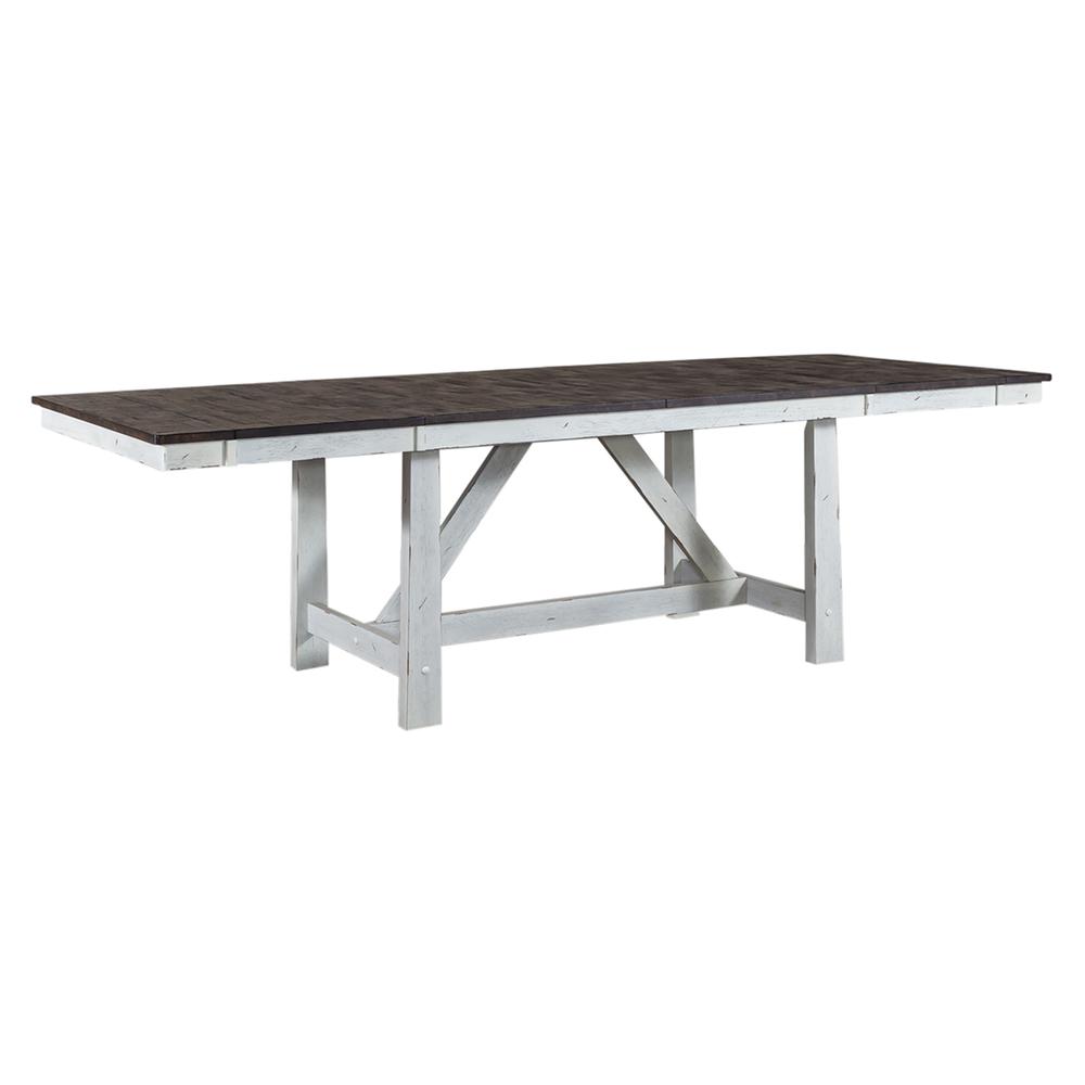 Farmhouse Optional 7 Piece Trestle Table Set in Two Tone White w/ Wood Tone Top
