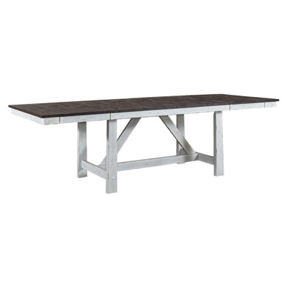 Farmhouse Optional 7 Piece Trestle Table Set in Two Tone White w/ Wood Tone Top