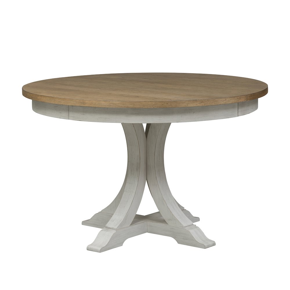 Pedestal Table in Rubberwood Solids with Hickory & Pine Veneers