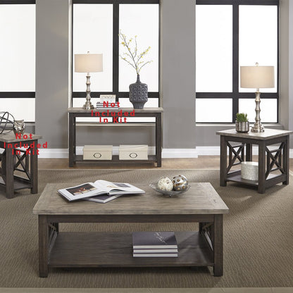 Heatherbrook 3 Piece Set (1-Cocktail 2-End Tables) in Acacia Solid and Veneer
