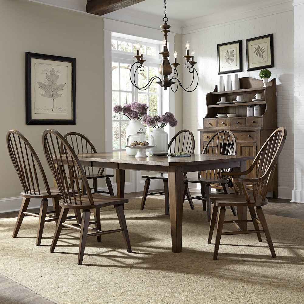 7 Piece Rectangular Table Set in Rubberwood Solids & White Oak Veneers