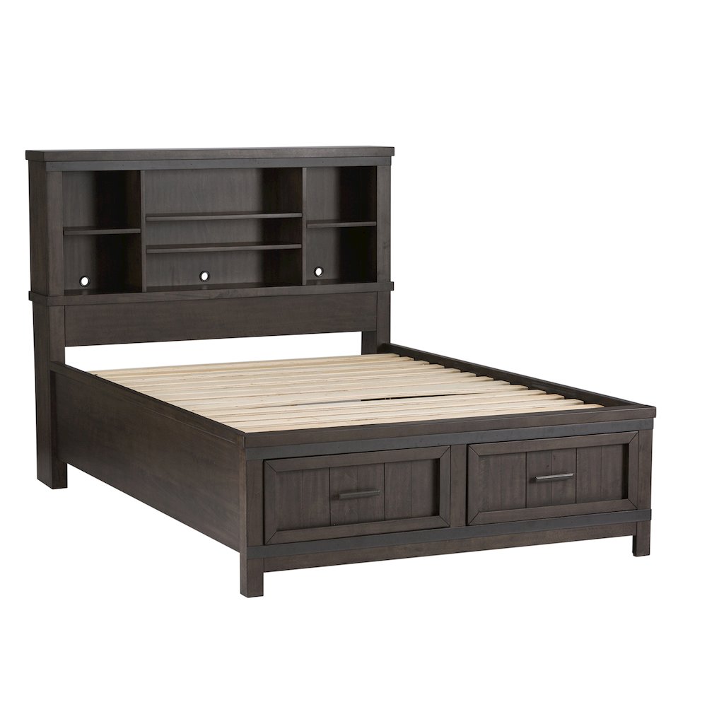 Full Bookcase Bed, Dresser & Mirror in Rubberwood Solids and Mango Veneers