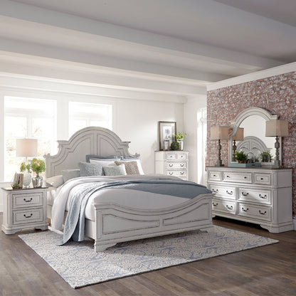 California King Panel Bed, Dresser & Mirror, Chest, Night Stand - White