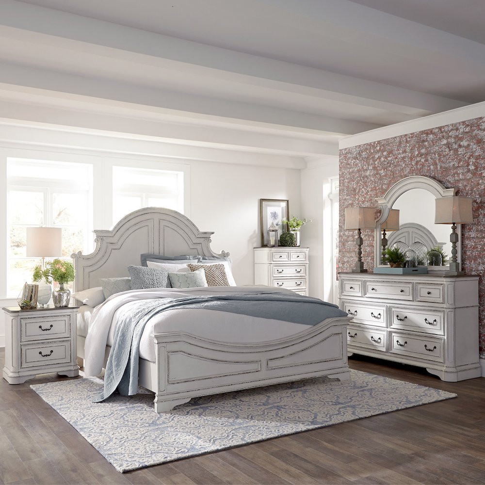 California King Panel Bed, Dresser & Mirror, Chest, Night Stand - White