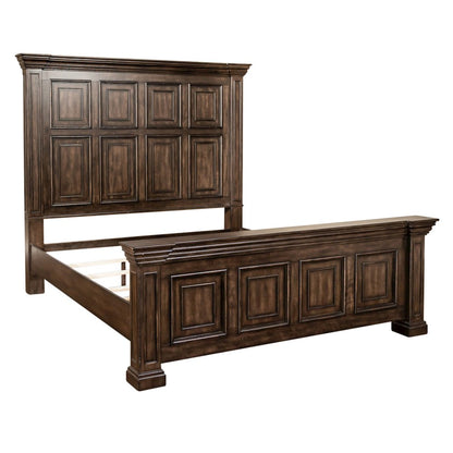 Big Valley King Panel Bed, Dresser & Mirror - Brownstone w/ Heavy Distressing