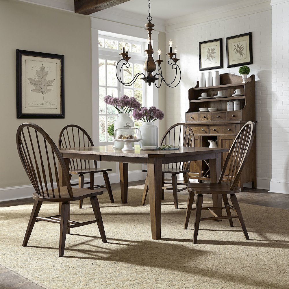 5 Piece Rectangular Table Set in Rubberwood Solids & White Oak Veneers