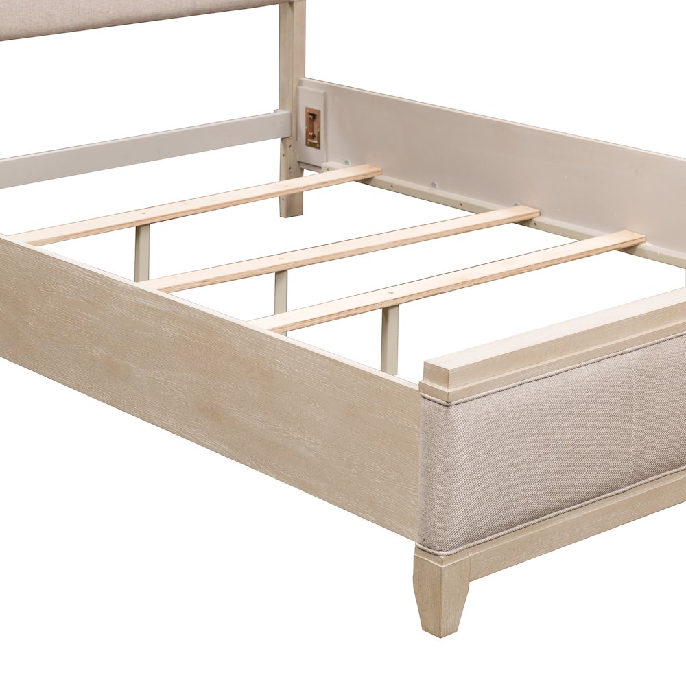 Belmar Queen Upholstered Bed in Rubberwood Solids w/ Split Heart Oak Veneers