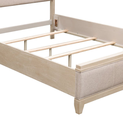 Belmar Queen Upholstered Bed in Rubberwood Solids w/ Split Heart Oak Veneers