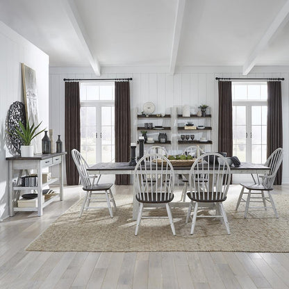 Farmhouse Optional 7 Piece Trestle Table Set in Two Tone White w/ Wood Tone Top