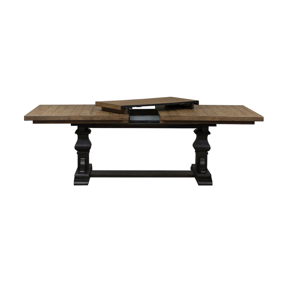 Harvest Home Trestle Table in Rubberwood Solids w/ Knotty White Oak Veneers