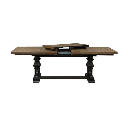 Harvest Home Trestle Table in Rubberwood Solids w/ Knotty White Oak Veneers