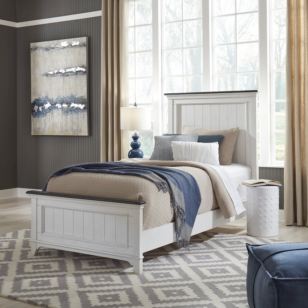 Twin Panel Bed in Poplar & Rubberwood Solids w/ Cathedral White Oak Tops