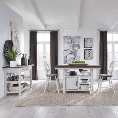 Farmhouse 5 Piece Gathering Table Set in Two Tone White w/ Wood Tone Top