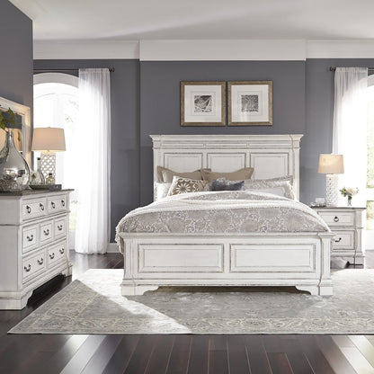Abbey Park Queen Panel Bed, Dresser & Mirror, Night Stand