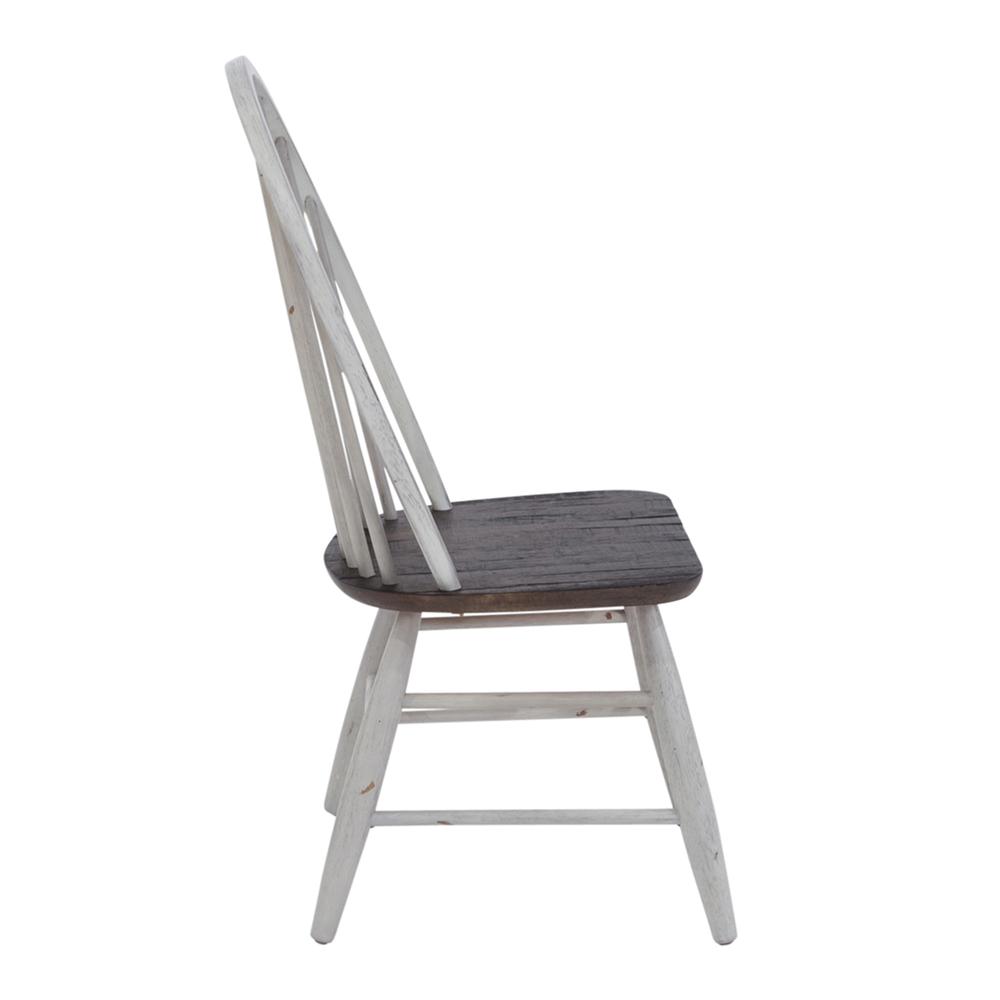 Farmhouse Windsor Back Side Chair- Set of 2 in Two Tone White w/ Wood Tone Top