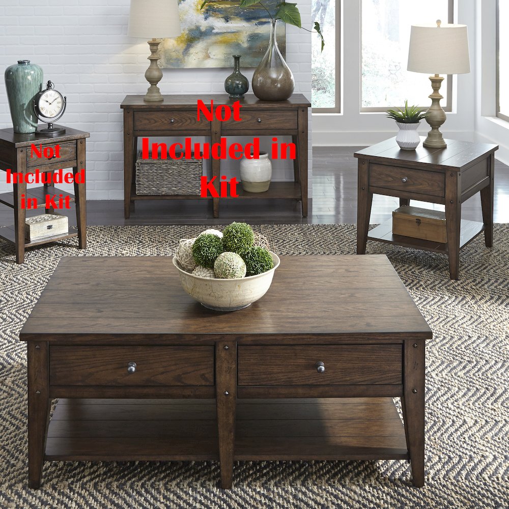 Lake House 3 Piece Set (1-Cocktail 2-End Tables) in Poplar Solids & Oak Veneers