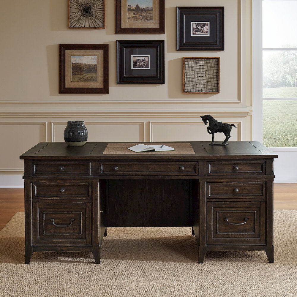 Executive Desk in Rubberwood Solids w/ Split Heart White Oak Veneers