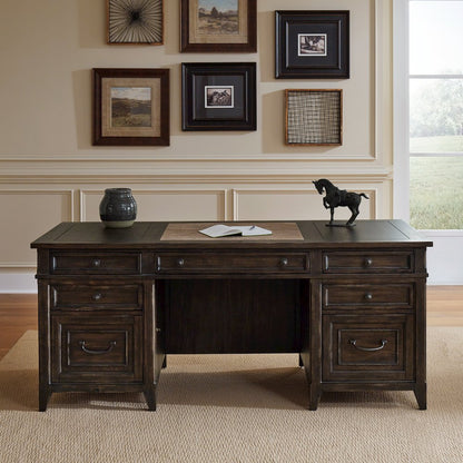 Executive Desk in Rubberwood Solids w/ Split Heart White Oak Veneers