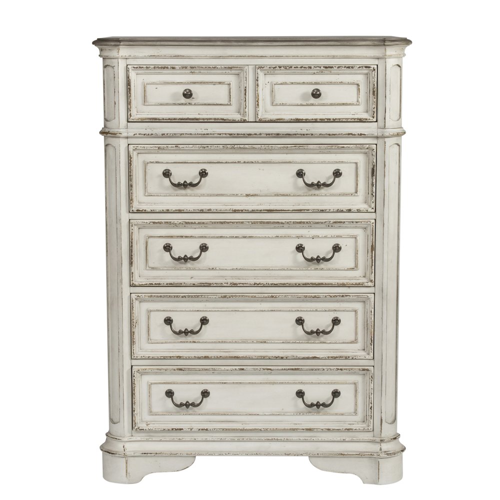 Magnolia Manor California King Panel Bed, Dresser & Mirror, Chest - White