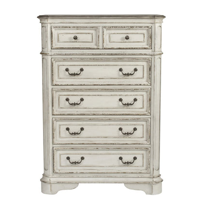 Magnolia Manor California King Panel Bed, Dresser & Mirror, Chest - White