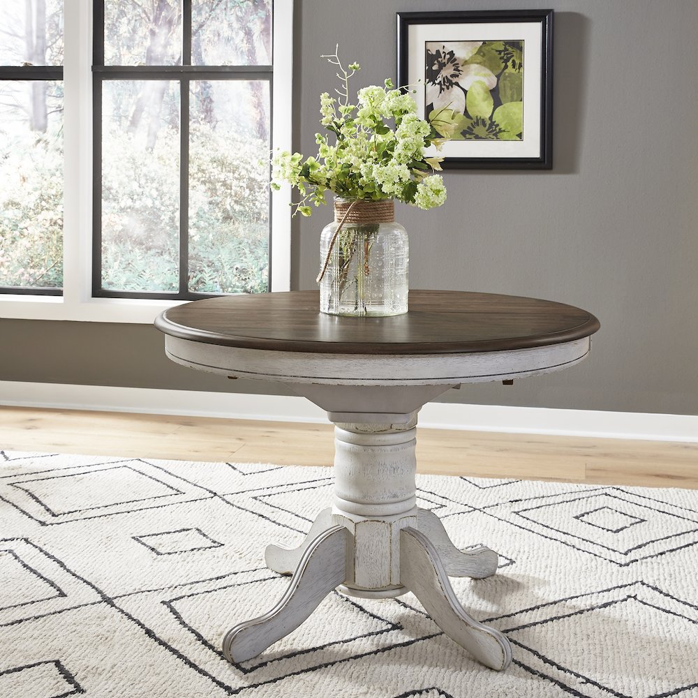 Pedestal Table Set- White in Rubberwood Solids