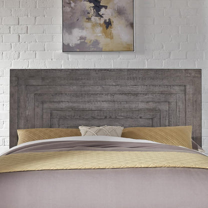 Modern Farmhouse King Panel Headboard in Dusty Charcoal w/ Heavy Distressing