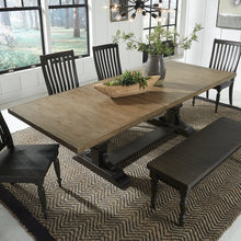 Harvest Home Trestle Table in Rubberwood Solids w/ Knotty White Oak Veneers