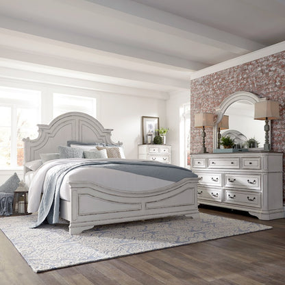 Magnolia Manor California King Panel Bed, Dresser & Mirror, Chest - White