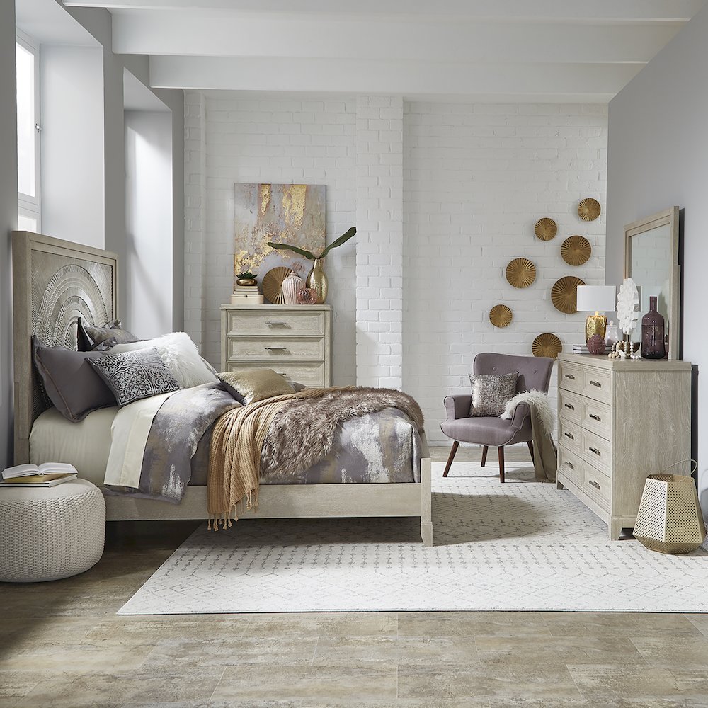 Belmar Queen Panel Bed, Dresser & Mirror, Chest