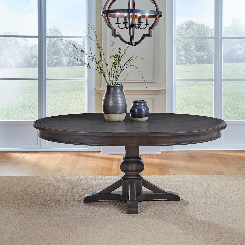 Pedestal Table Set in Rubberwood Solids & Split Heart White Oak Veneers