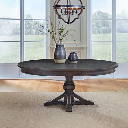 Pedestal Table Set in Rubberwood Solids & Split Heart White Oak Veneers