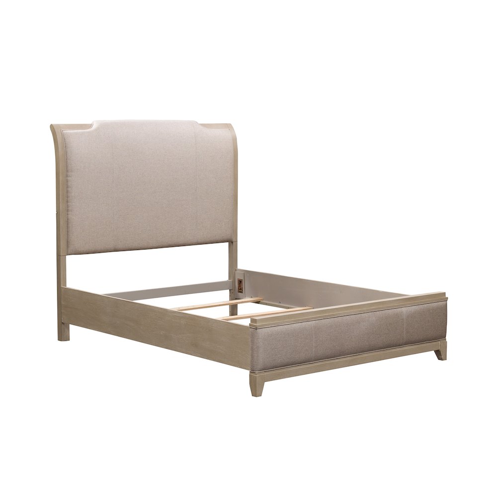 Belmar Queen Upholstered Bed in Rubberwood Solids w/ Split Heart Oak Veneers