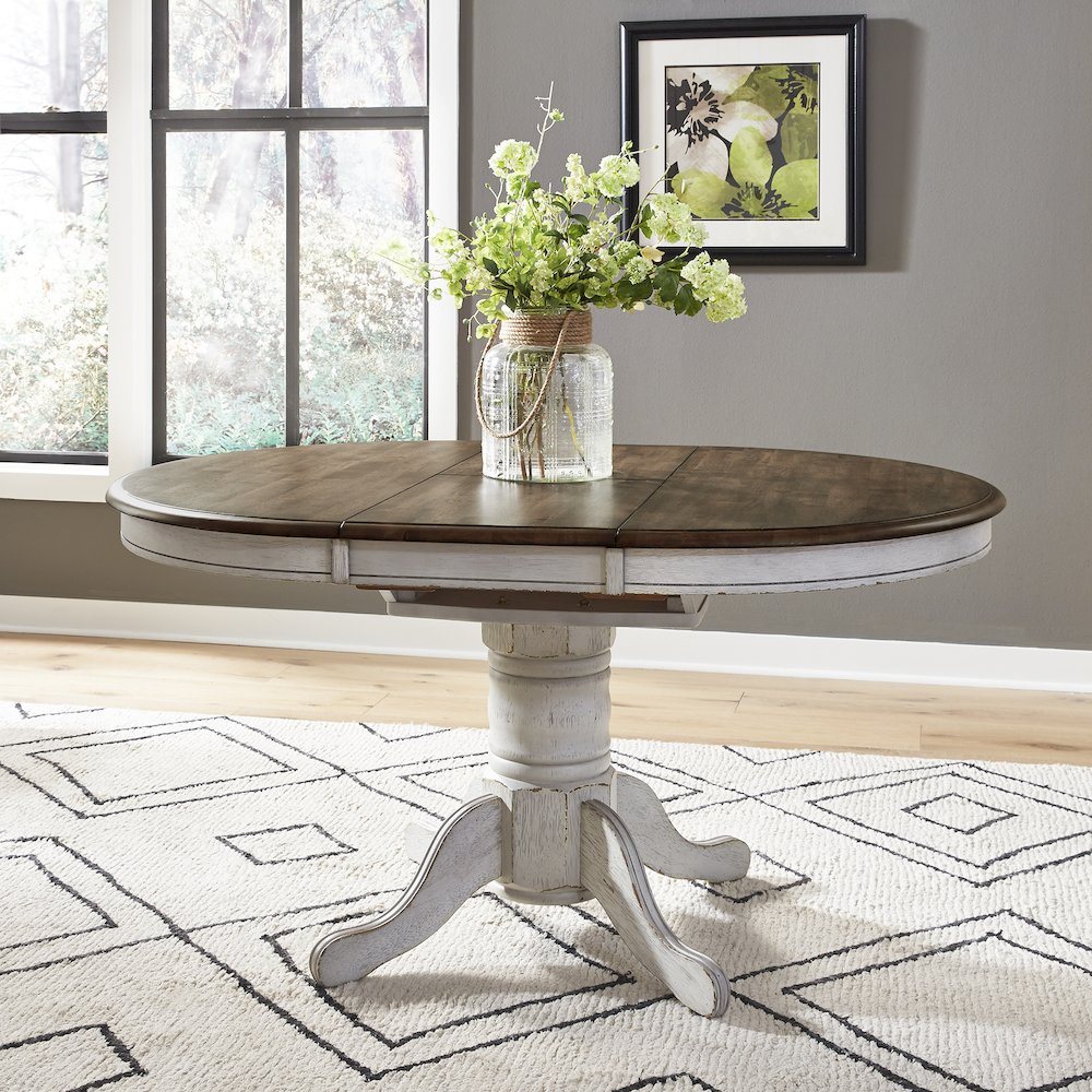 Pedestal Table Set- White in Rubberwood Solids