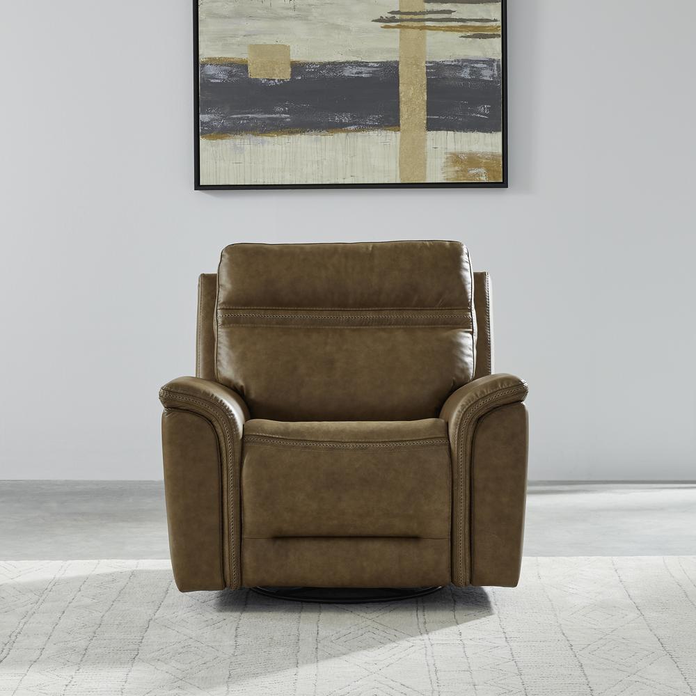 Cooper Swivel Glide Power Recliner, Power Headrest, Lumbar in Camel Leather