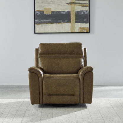 Cooper Swivel Glide Power Recliner, Power Headrest, Lumbar in Camel Leather