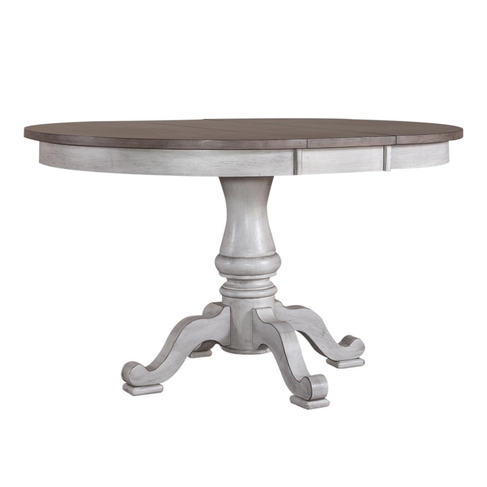 Ocean Isle Pedestal Table Set in Antique White w/ Weathered Pine