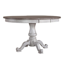Ocean Isle Pedestal Table Set in Antique White w/ Weathered Pine