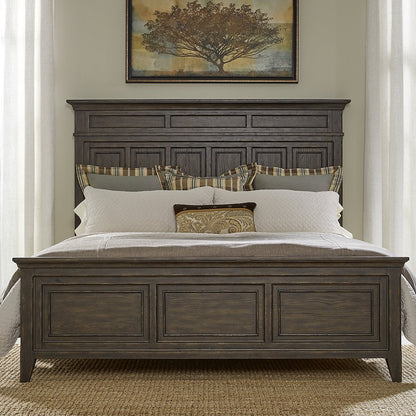 Queen Panel Bed in Rubberwood Solids & Split Heart White Oak Veneers