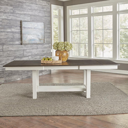 Brook Bay Trestle Table Set - Textured White w/ Carbon Gray Tops in White