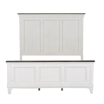 Queen Panel Bed, Dresser & Mirror, Chest - Wirebrushed White w/ Charcoal Tops