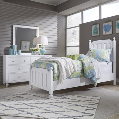 Twin Panel Bed, Dresser & Mirror in Melamine & Rubberwood Solid Frame