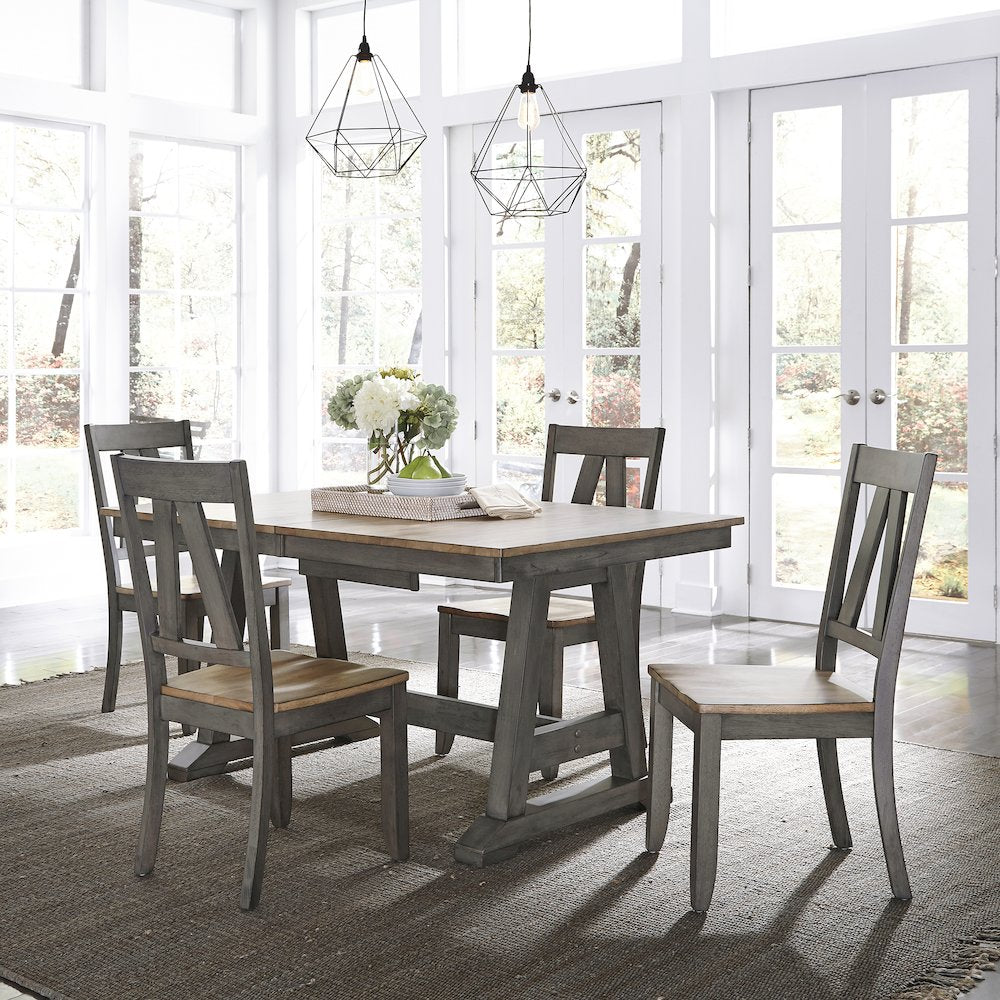 Lindsey Farm Trestle Table in Rubberwood Solids & Veneers w/ MDF