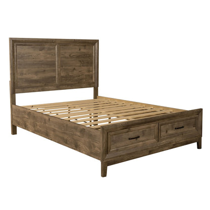 Queen Storage Bed, Dresser & Mirror in Rubberwood Solids w/ Paper Laminate