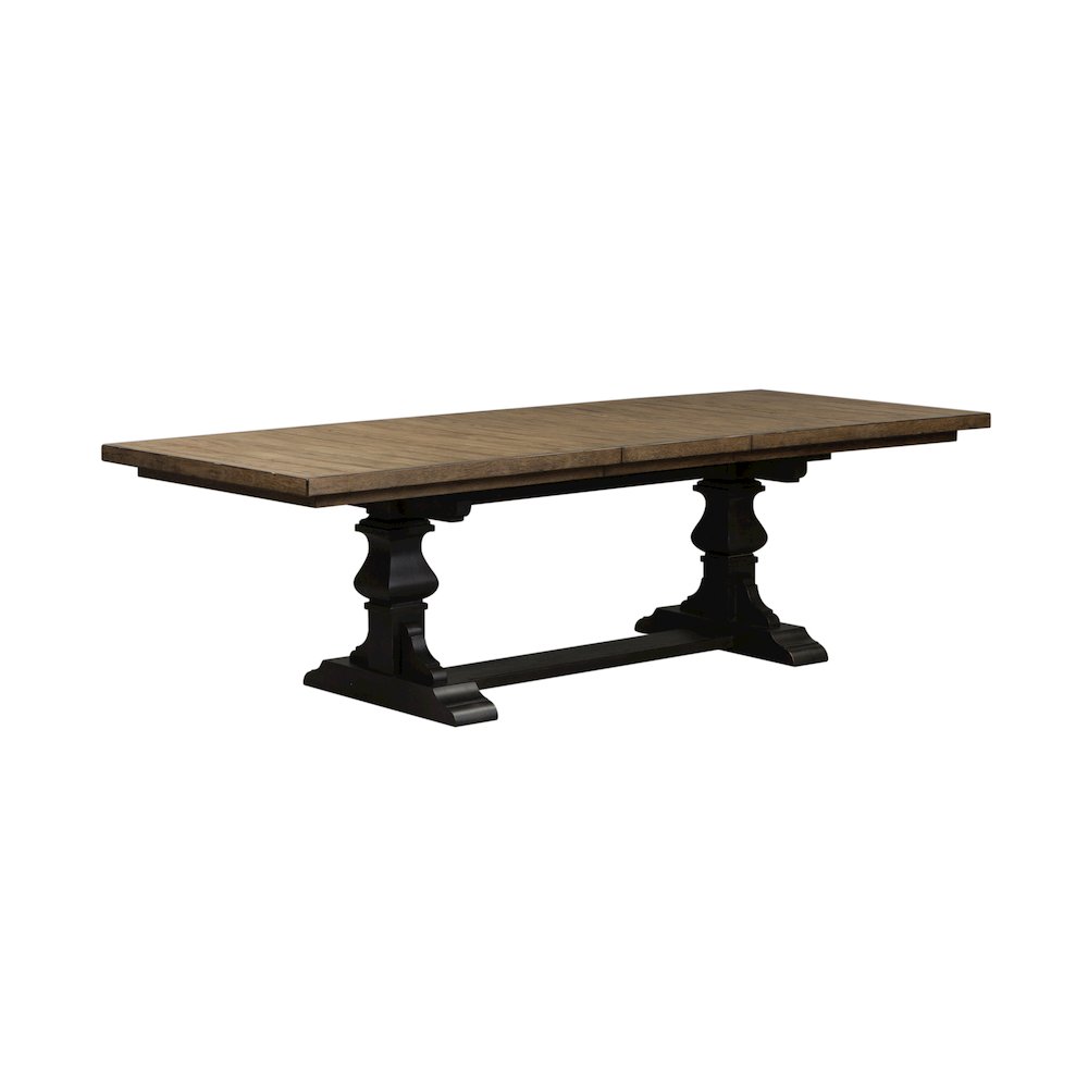 Harvest Home Trestle Table in Rubberwood Solids w/ Knotty White Oak Veneers