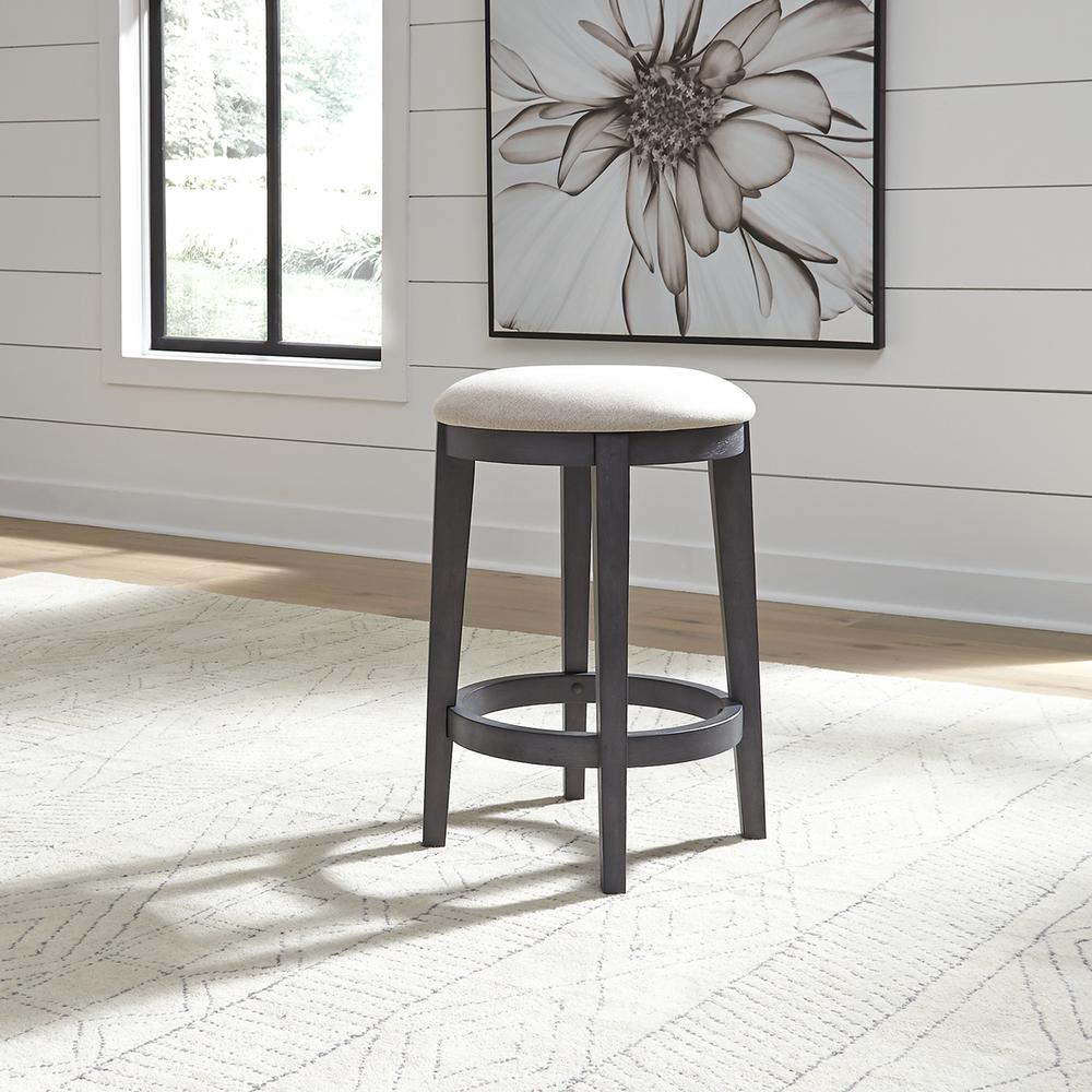 Ocean Isle Upholstered Console Stool in Slate w/ Weathered Pine