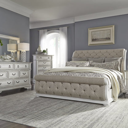 Abbey Park King Uph Sleigh Bed, Dresser & Mirror, Chest