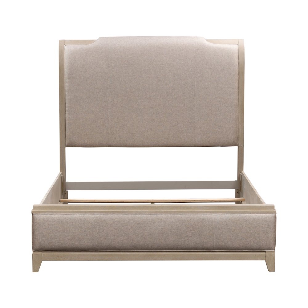 Belmar Queen Upholstered Bed in Rubberwood Solids w/ Split Heart Oak Veneers