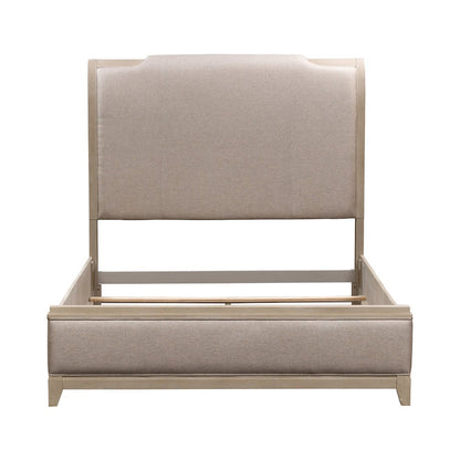 Belmar Queen Upholstered Bed in Rubberwood Solids w/ Split Heart Oak Veneers